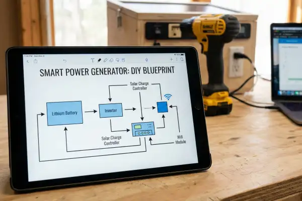 Digital blueprints for building a solar generator on a tablet