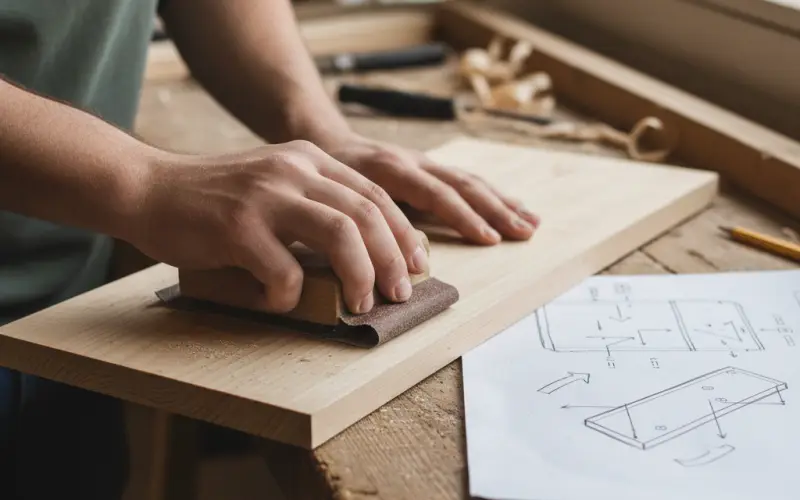 Beginner working on a simple wood project with clear instructions